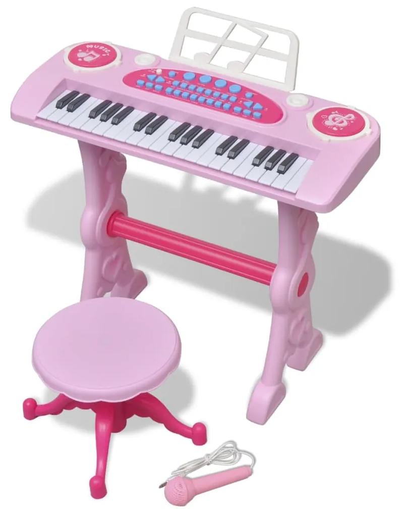 vidaXL Orgă pentru copii cu scaun/microfon, 37 clape, roz