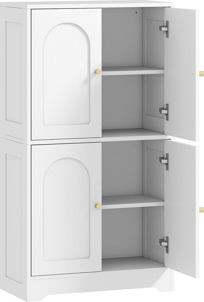 HOMCOM Comodă Bucătărie, Dulap Bucătărie cu 2 Dulapuri, 4 Uși Arcuite, 2 Rafturi Reglabile, cu Dispozitiv Anti-Răsturnare, 60x30x110 cm, pentru Sala de Masă, Living, Alb | Aosom Romania