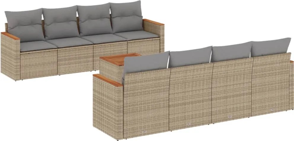 vidaXL Set canapele de grădină, 9 piese, cu perne, bej, poliratan