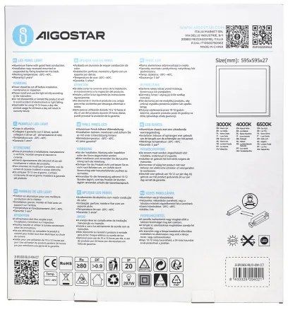 Panou LED încastrat Aigostar LED/40W/230V 3000K/4000K/6500K 60x60cm alb