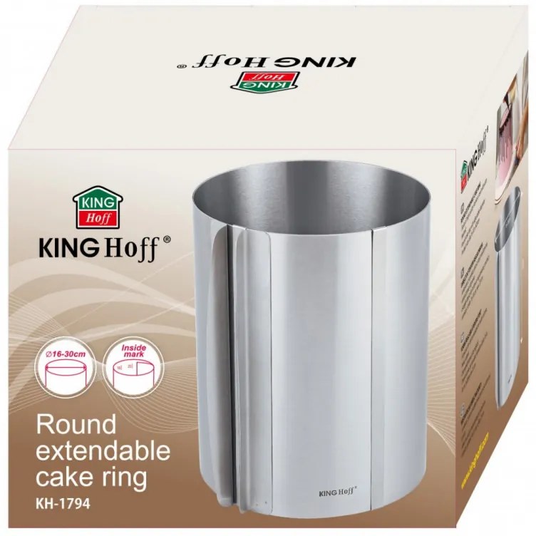 Inel pentru tort Kinghoff KH 1794, 16-30x20 cm, Pereti extensibili, Inox