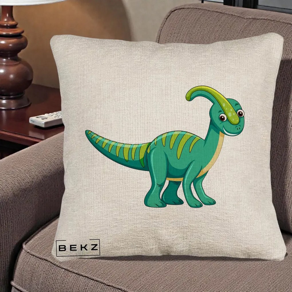 Perna Decorativa Parasaur Verde, 40x40 cm, Bej Canapea, Husa Detasabila, Perna Inclusa, BEKZ®