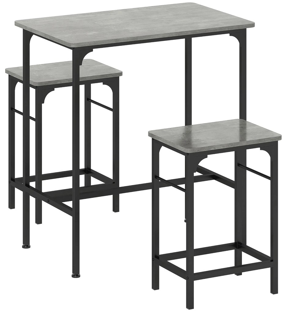 HOMCOM Set de bar Bartisch cu set de două taburete cu tampoane antiderapante pentru picioare, gri | Aosom Romania