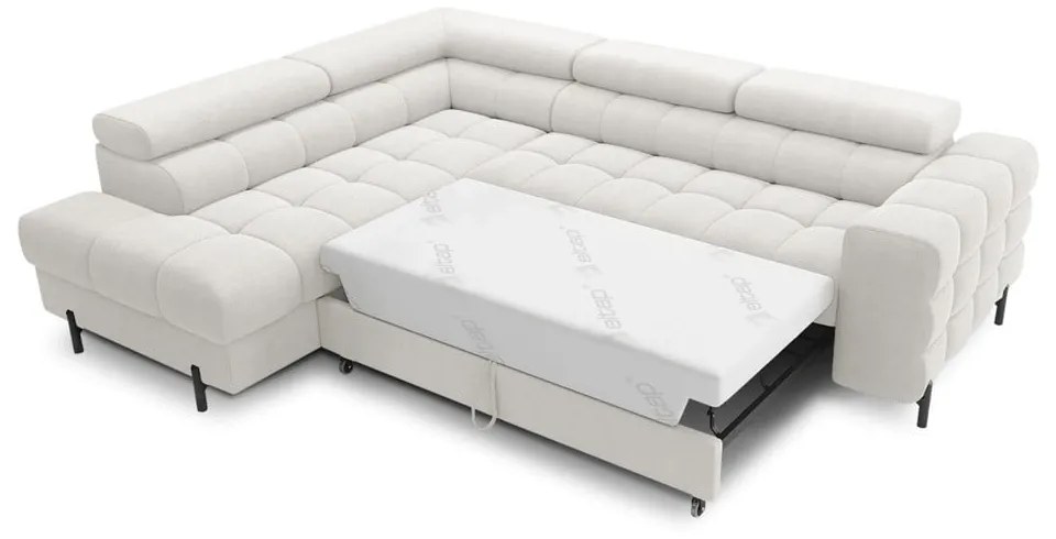 Colțar crem extensibil/cu spațiu de depozitare cu tapițerie din țesătură bouclé (cu colț pe partea stângă/în formă de ”L”) Ferucce – ELTAP