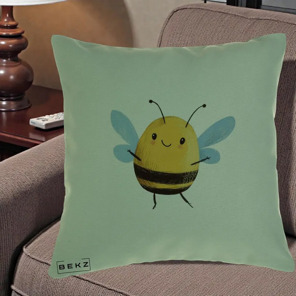 Perna Decorativa Buburuza pe Trifoi cu Patru Foi, 40x40 cm, Verde, Husa Detasabila, Perna Inclusa, BEKZ®