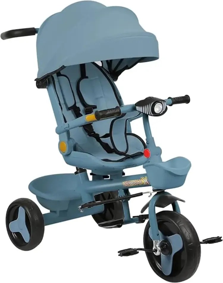 Tricicleta copii 4in1 cu maner parental, Pozitie de somn, Copertina, Albastru, 1-5 ani