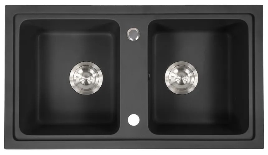 Chiuvetă pătrată Tia cu două cuve din granit, neagră