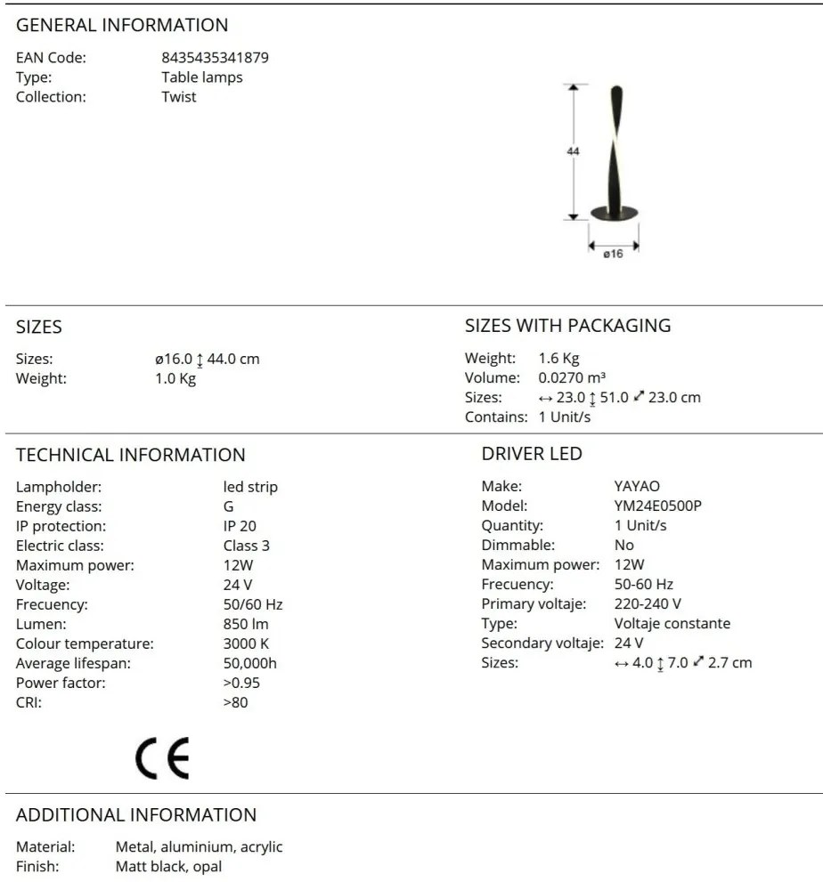 Veioza/Lampa de masa LED design modern Twist