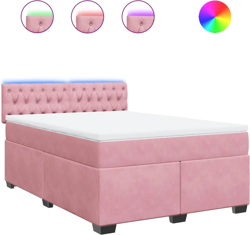 vidaXL Pat box spring cu saltea, roz, 160x200 cm, catifea