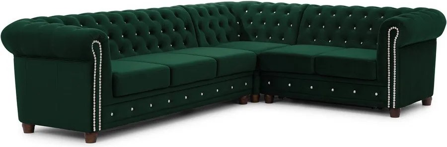 Colțar verde extensibil cu tapițerie din catifea (cu colț pe partea dreaptă/în formă de ”L”) York Blik – Ropez