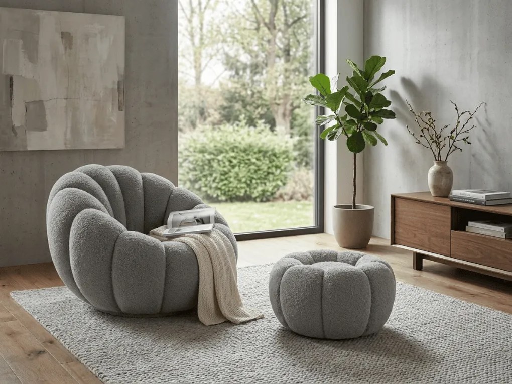 Fotoliu pivotant de design BLOOM cu taburet, gri