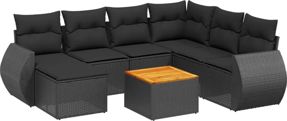vidaXL Set mobilier de grădină cu perne, 8 piese, negru, poliratan