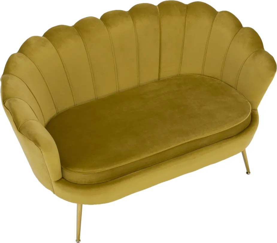 Bancă în stil Art-deco, catifea Velvet muştar/crom auriu, NOBLIN