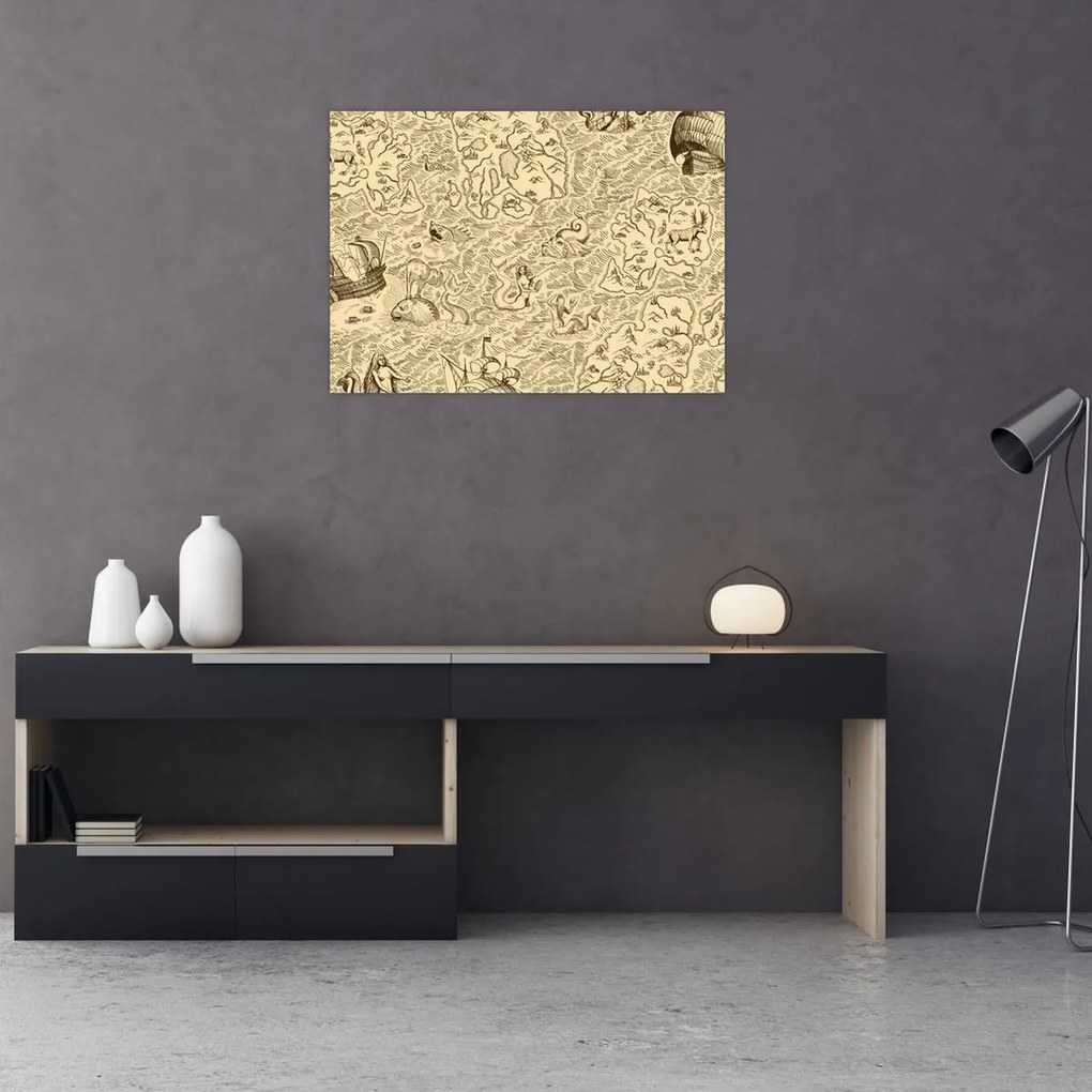 Tablou - Harta de epocă, ilustrații (70x50 cm)