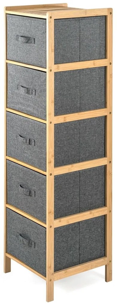 Raft din bambus cu coșuri G21, 5 etajere, gri, 5 etaje