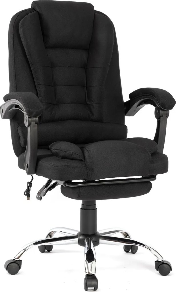 Scaun directorial, Masaj în perna lombară, Suport picioare, Rabatabil, textil, Negru