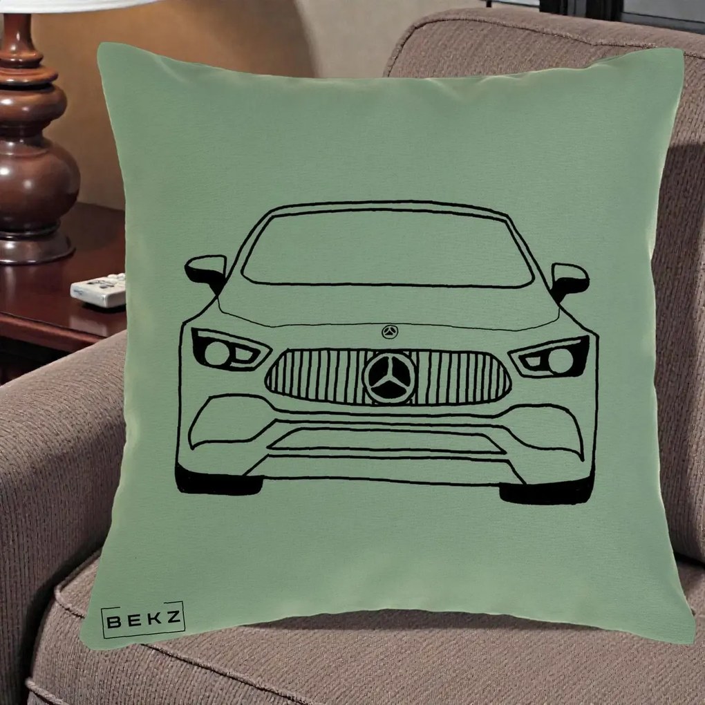 Perna Personalizata Mercedes-Benz Fata Linie, 40x40 cm, Verde, Husa Detasabila, Perna Inclusa, BEKZ®
