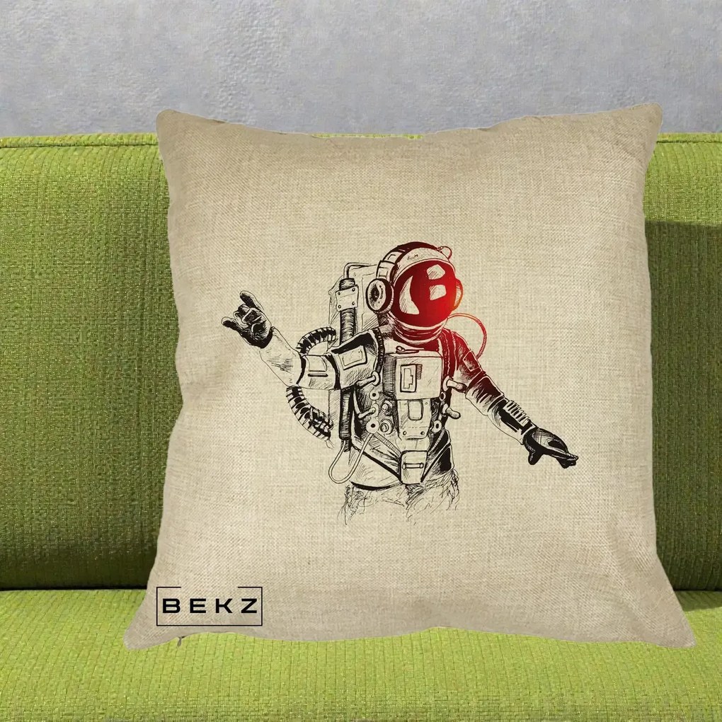 Perna Decorativa Astronaut Rock Sketching, 40x40 cm, Crem, Husa Detasabila, Perna Inclusa, BEKZ®
