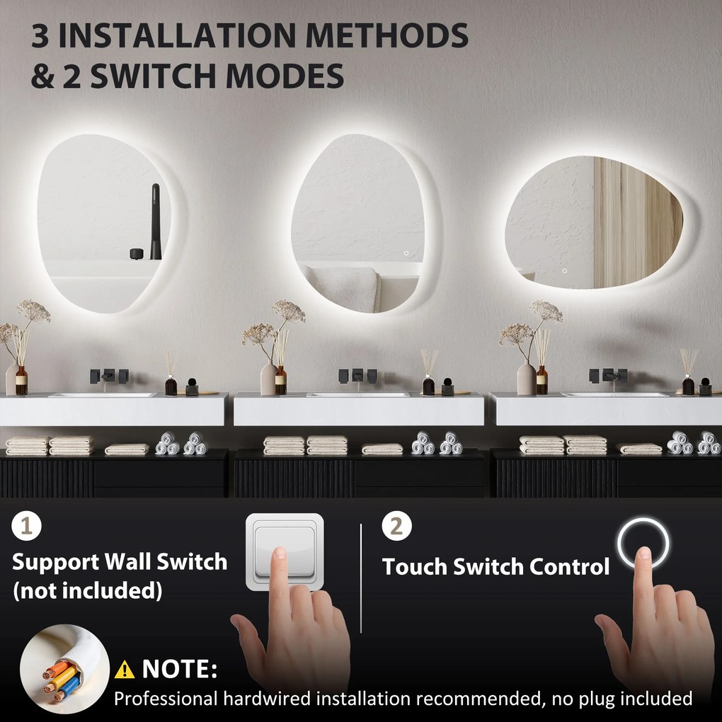 HOMCOM Oglindă de Baie LED cu Comutator Tactil Inteligent și  Intensitate Reglabilă, 80x5x60 cm, Argintiu | Aosom Romania