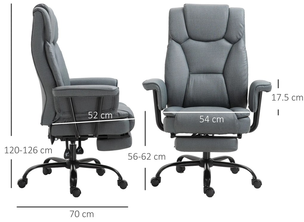 Vinsetto Scaun de birou Ergonomic Scaun de calculator rotativ la 360° Scaun reglabil în înălțime cu suport pentru cap și brațe captusite și suport de picioare din piele ecologică 68 x 80 x 120–126 cm | Aosom Romania