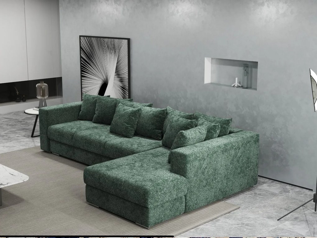 Colțar extensibil dumonde cu ladă de depozitare si sezut confortabil din spuma high-density, Gloria Euphoria Green II 320x183 cm