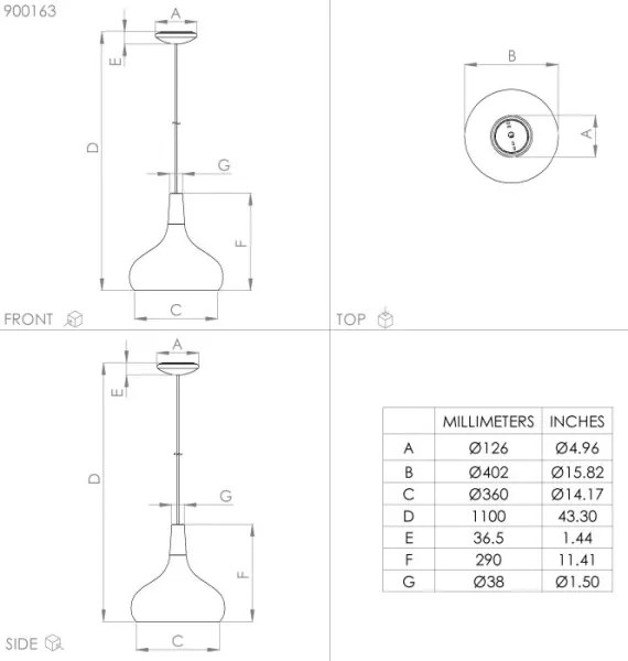 Lustră pe cablu SABINAR 1xE27/40W/230V d. 40 cm Eglo 900163