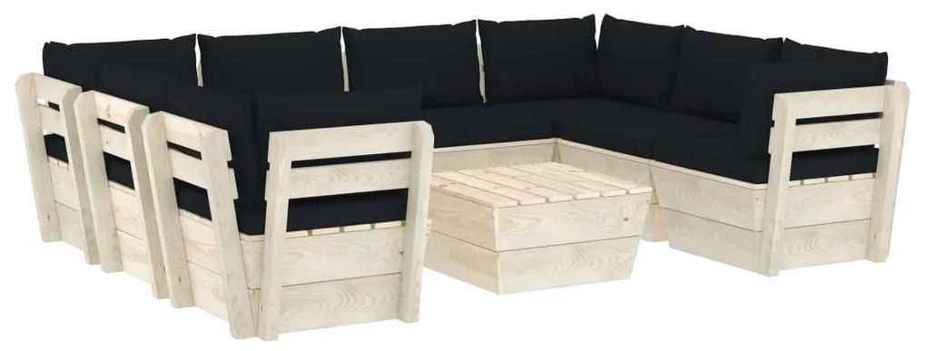 3063607 vidaXL Set mobilier grădină paleți, 9 piese, cu perne, lemn de molid