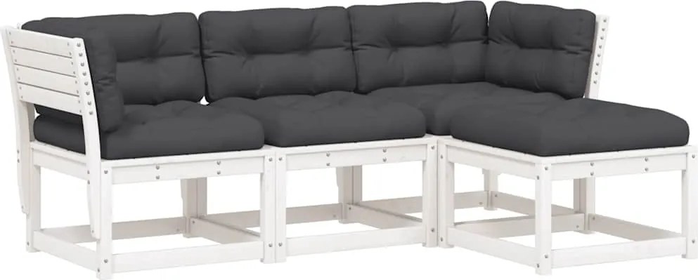 vidaXL Set mobilier de grădină cu perne, 4 piese alb lemn masiv de pin