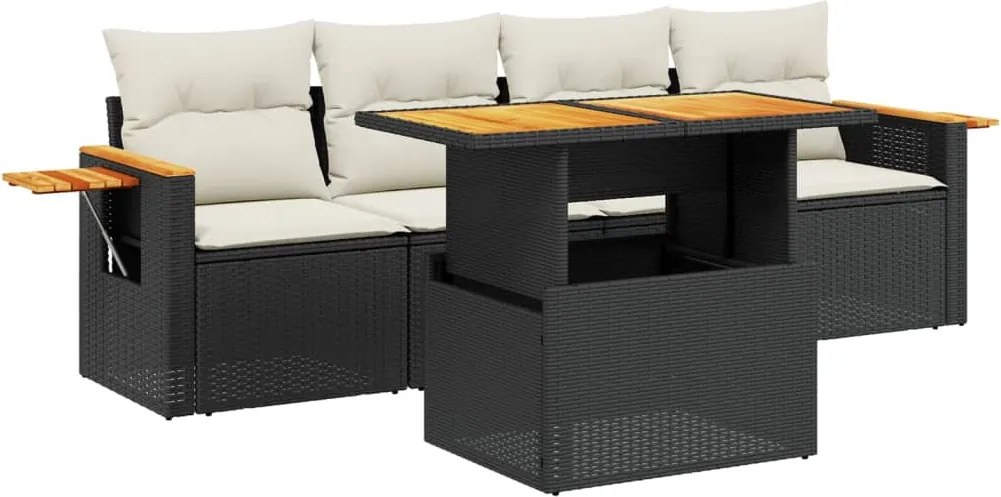 vidaXL Set mobilier de grădină cu perne, 5 piese, negru, poliratan
