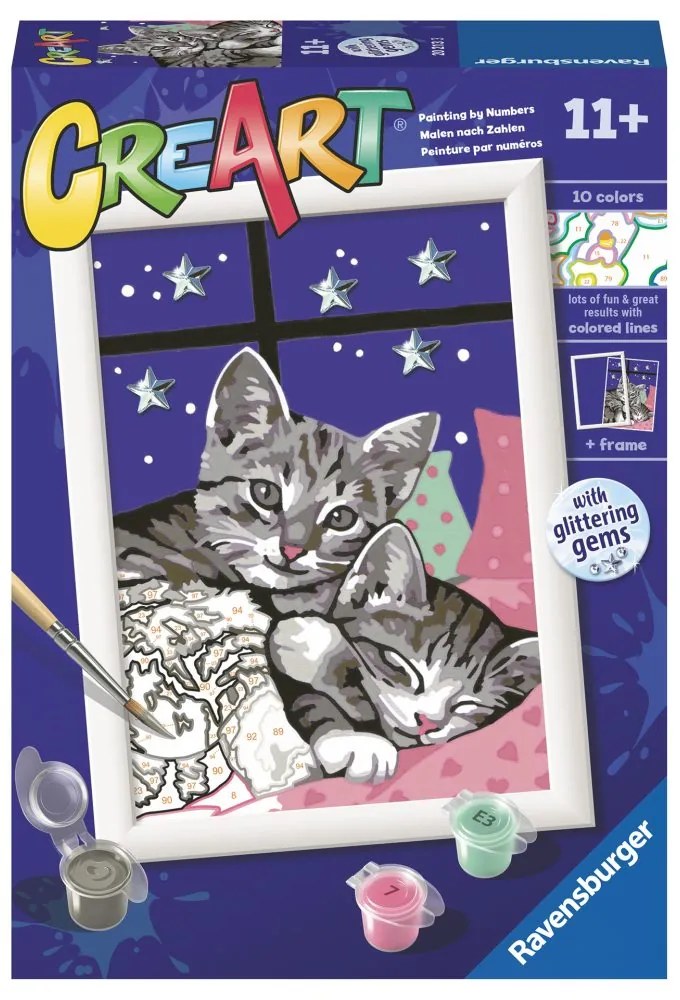 CREART PICTURA PE NUMERE PENTRU COPII PISICUTE SOMNOROASE CU PIETRE SCLIPITOARE - RAVENSBURGER (RVSPBN20213)