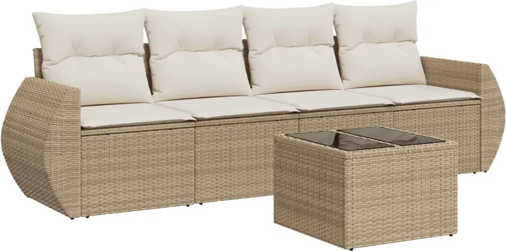 vidaXL Set canapele de grădină cu perne, 5 piese, bej, poliratan