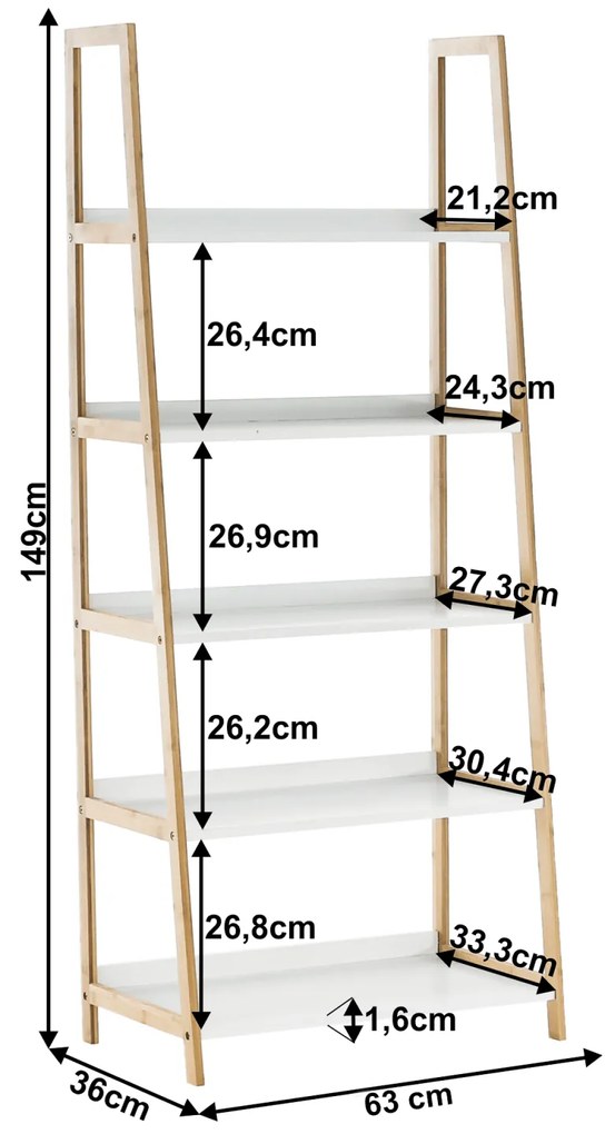 Etajera cu 5 rafturi, alb natural, KOEN TYP 3