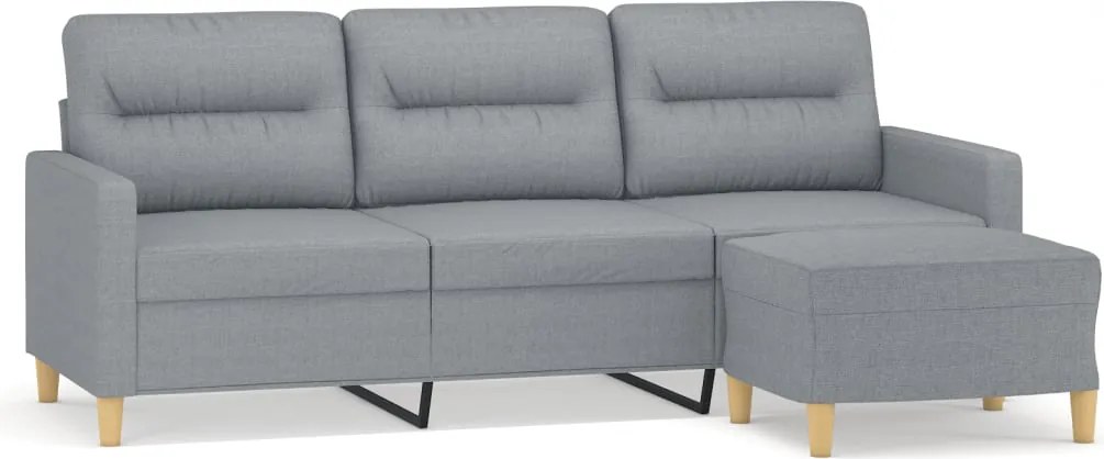 vidaXL Canapea cu 3 locuri și taburet, gri deschis, 180 cm, textil