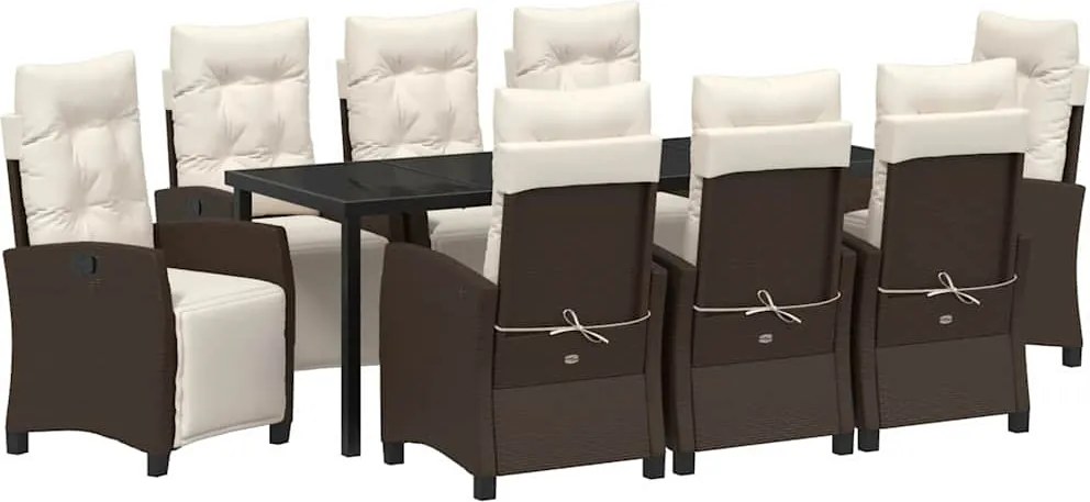 vidaXL Set de masă pentru grădină cu pernă 9 pcs Maro poliratan
