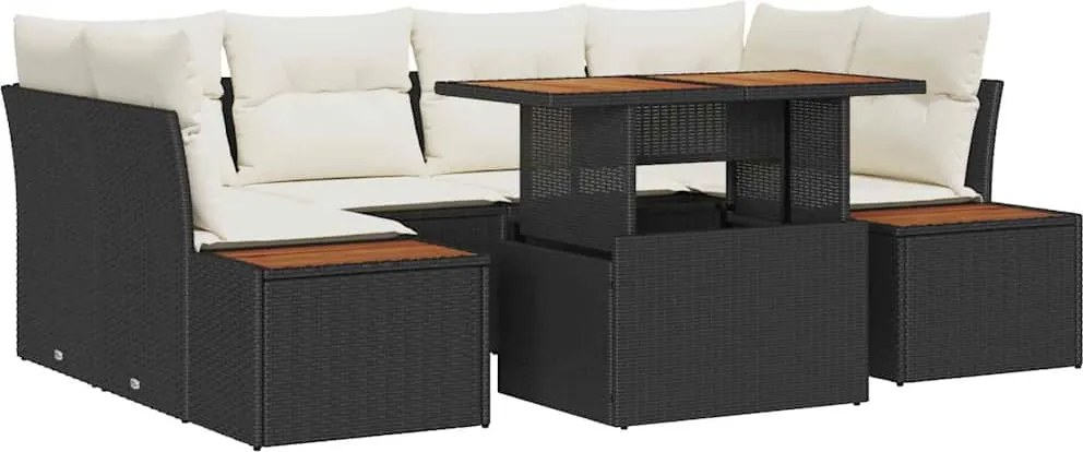 vidaXL Set de masă pentru grădină cu pernă 9 pcs Negru și Bej