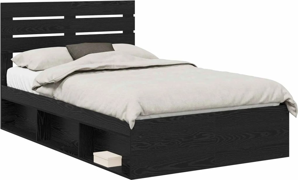 vidaXL Cadru de pat cu headboard Negru 120 x 200 cm Lemn de pin masiv