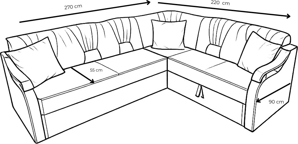 Coltar VALAHIA extensibil, cu lada de depozitare, stofa gri, 270x220x90 Gri