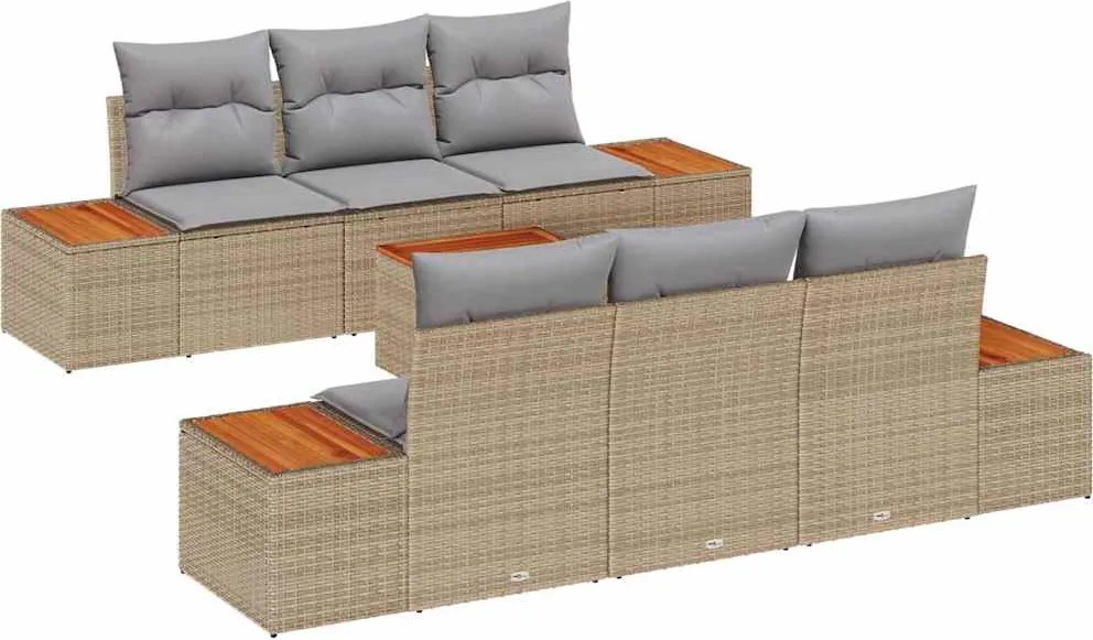 vidaXL Set de canapele pentru grădină cu pernă 7 pcs Bej Rattan poli