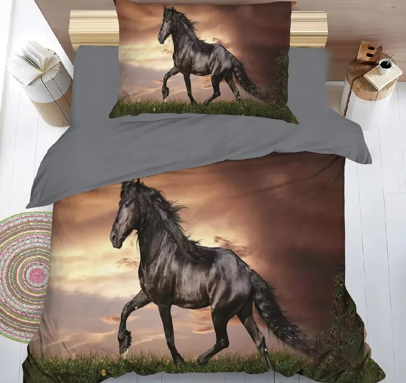 Lenjerie de pat din microfibra 3D HORSE maro Dimensiune lenjerie de pat: 70 x 90 cm | 140 x 200 cm