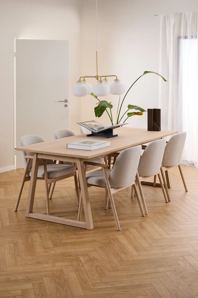 MAZZONI EXPORT RODERIC Bej (material Apia 453)/cadru stejar albit uleiat - SCAUN DE LEMN CHENILLE PENTRU SUFRAGERIE LIVING BUCĂTĂRIE RETRO