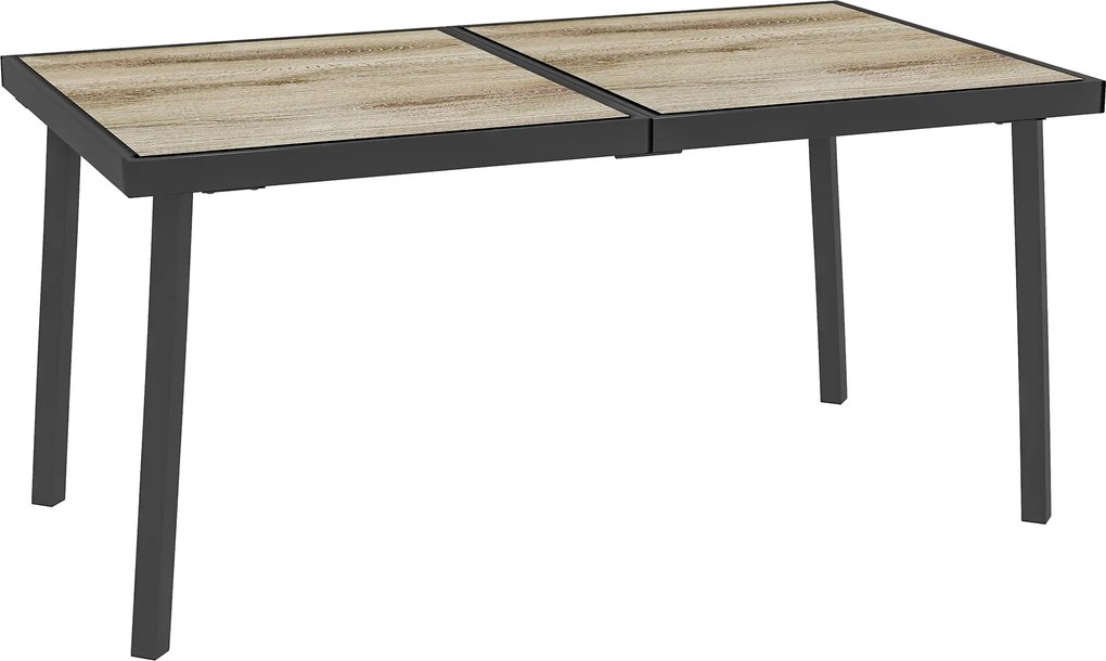 Outsunny Masă de Patio, Masă de Balcon, Masă de Dining pentru Exterior 145 x 85 cm pentru 6 Persoane cu Efect de Lemn, Cadrul din Oțel, Gri | Aosom Romania