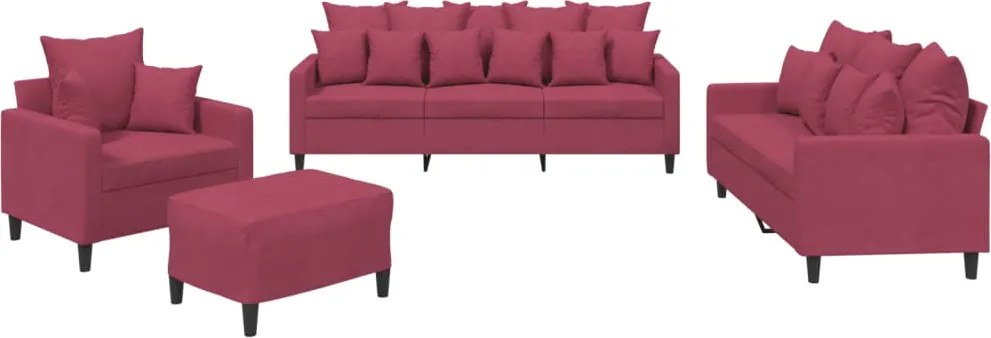 vidaXL Set canapele cu perne, 4 piese, roșu vin, catifea