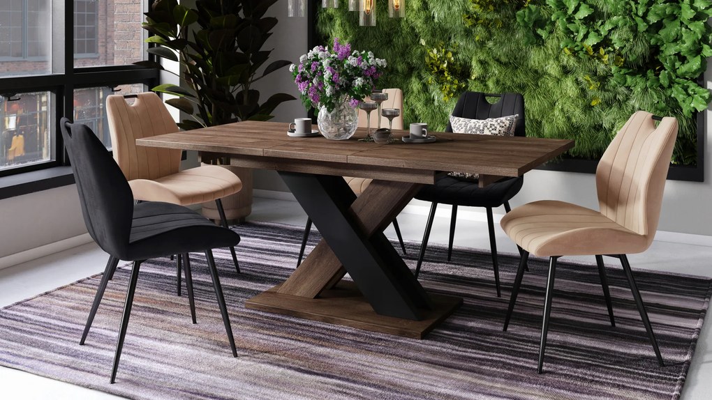 Mazzoni KARO Stejar Maro/Negru Mat – MASĂ/MĂSUȚĂ DE CAFEA MODERNĂ CU BLAT EXTENSIBIL până la 180 cm