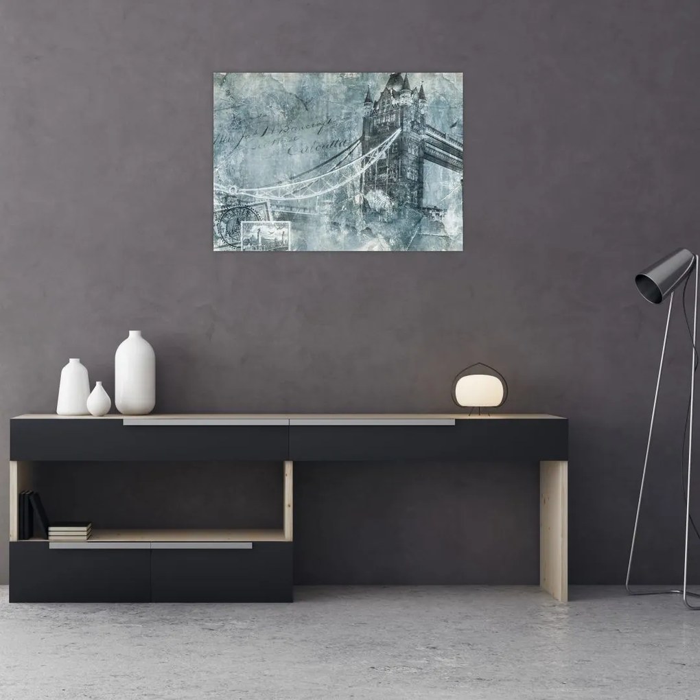 Tablou pe sticlă - Tower Bridge în tonuri reci (70x50 cm)