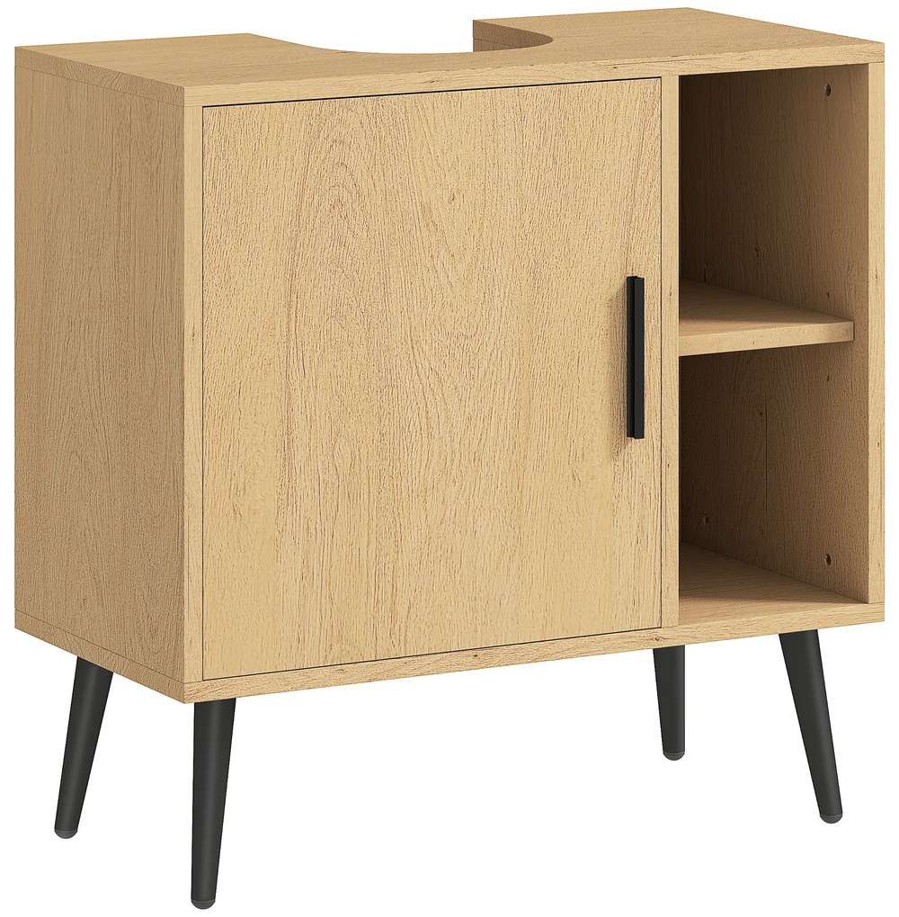 HOMCOM Mobilier sub chiuvetă baie cu ușă cu închidere progresivă și raft reglabil, 60 x 30 x 59,5 cm, stejar | Aosom Romania