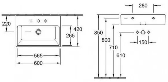 Lavoar suspendat, Villeroy&amp;Boch Memento, 60x42cm, Alb Alpin, 51336001