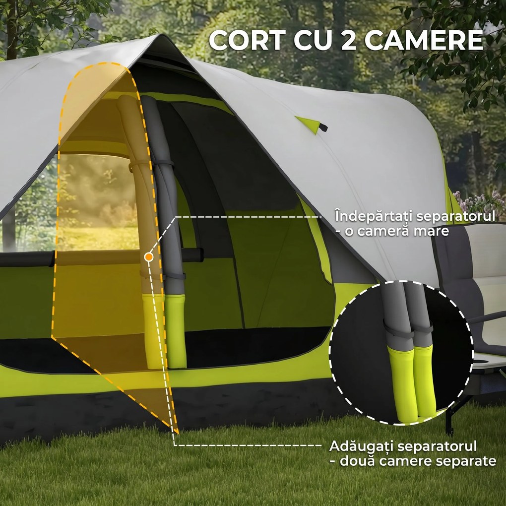 Outsunny Cort de Camping cu 2 Dormitoare pentru 6-8 Persoane | Aosom Romania