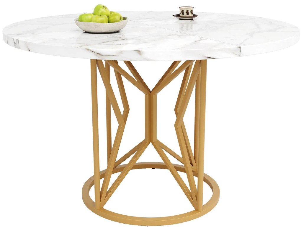Masă rotundă de dining din MDF, Alb+Auriu | Aosom Romania