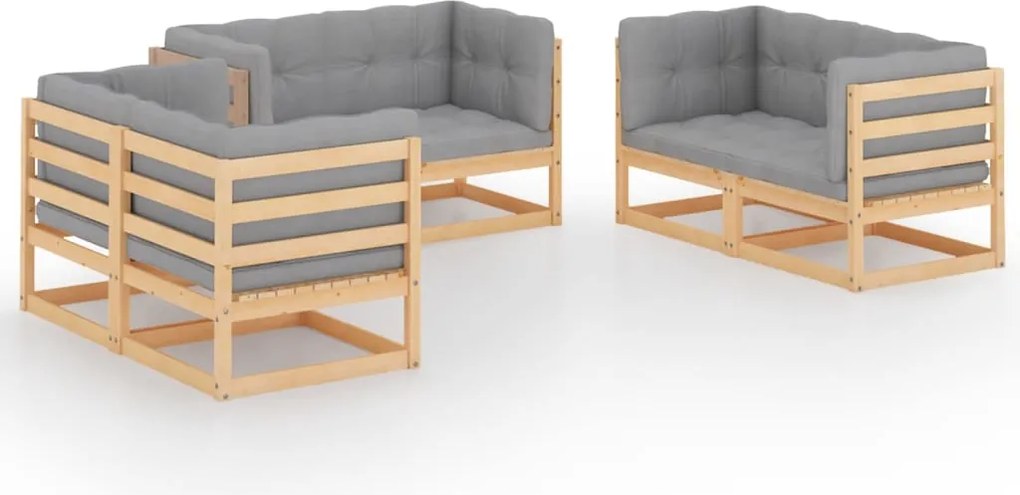 vidaXL Set mobilier de grădină cu perne, 6 piese, lemn masiv de pin