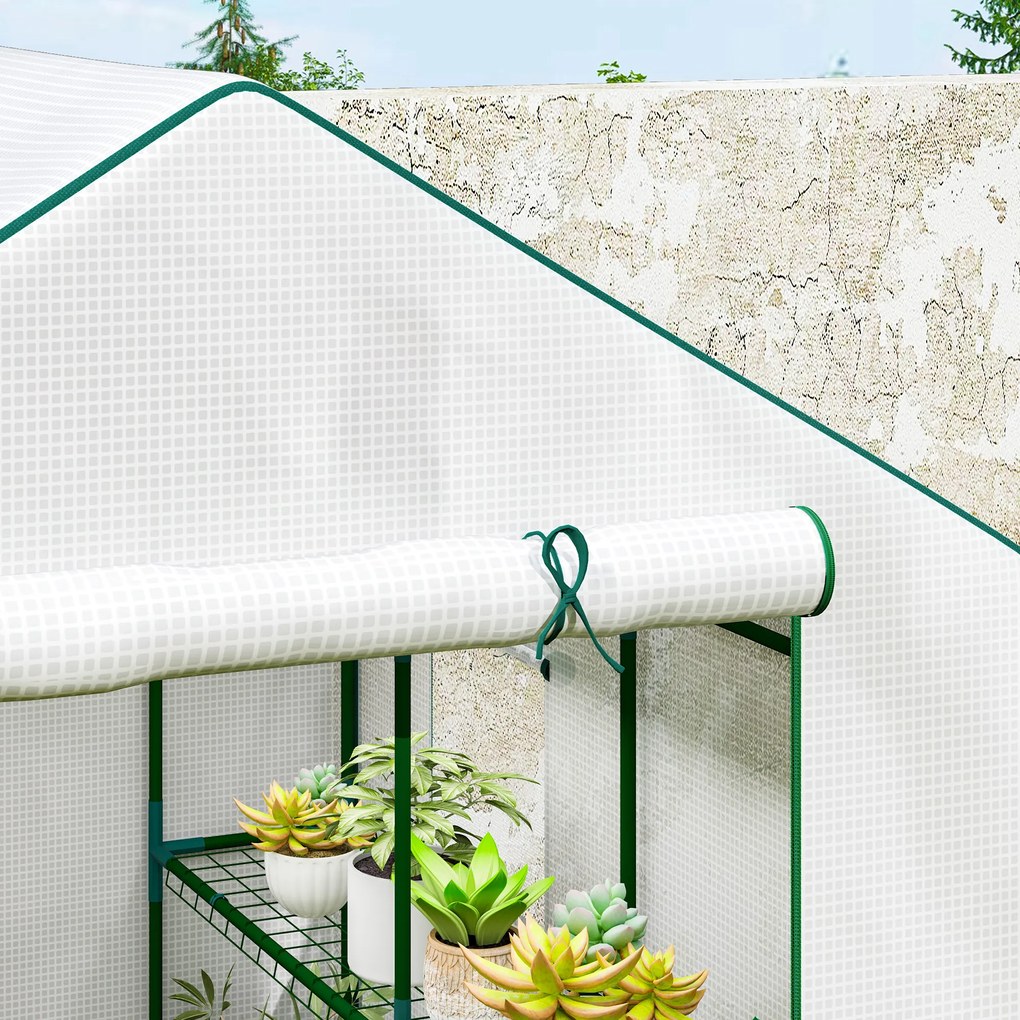 Outsunny Seră de grădină cu 1 ușă 2 ferestre rafturi 3 nivele pentru Legume Plante Flori Pânză PE 140 x 143 x 190 cm alb | Aosom Romania